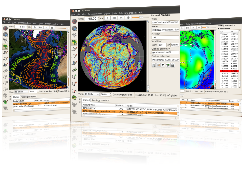 Screenshots from GPlates 1.0.0
